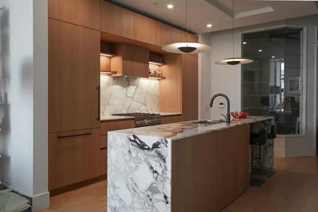 chestnut wood veneer modern kitchen williamsburg brooklyn